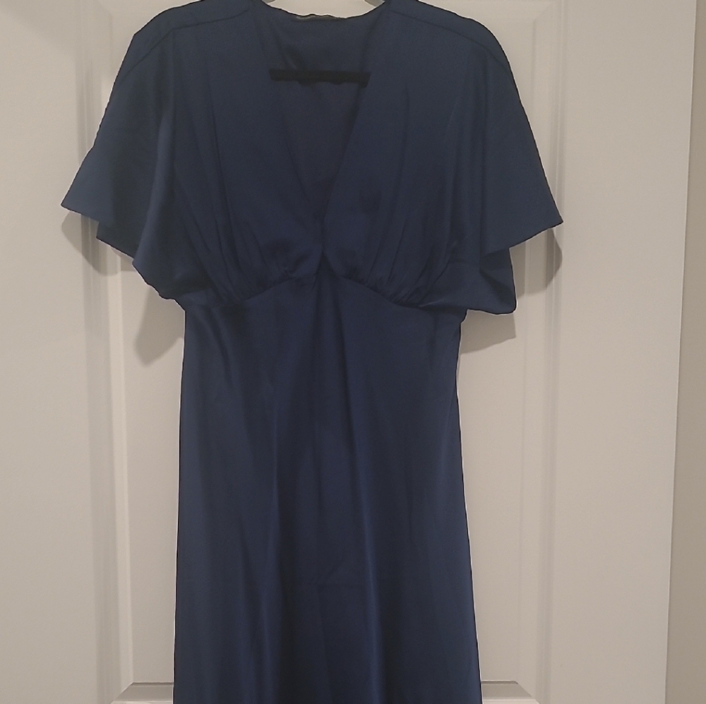 Abercrombie & Fitch Blue Ruched Tie Front Sundress